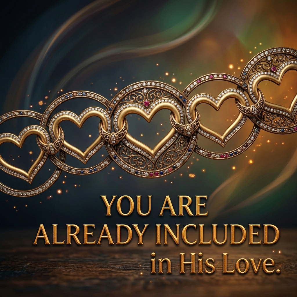 Glowing intertwined hearts above text reading You are Already Included in His Love.